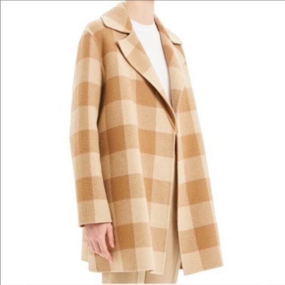 THEORY Double-Faced Check Overlay Wool Pea Coat NWT - Picture 5 of 14